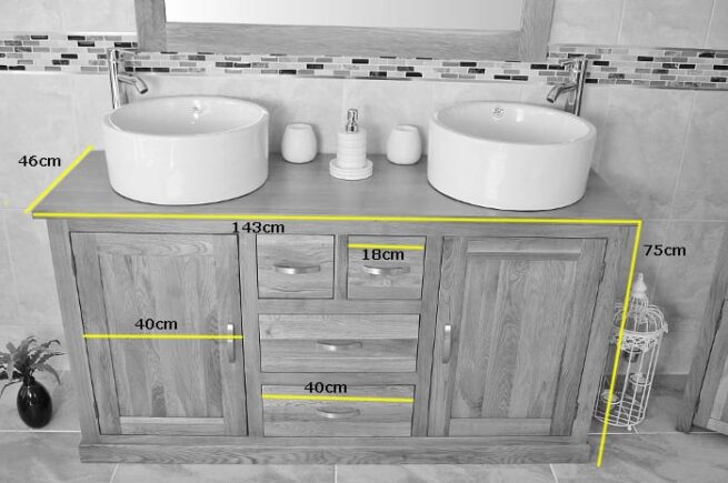 Measurements of Large Double Basin, Oak Bathroom Vanity Unit