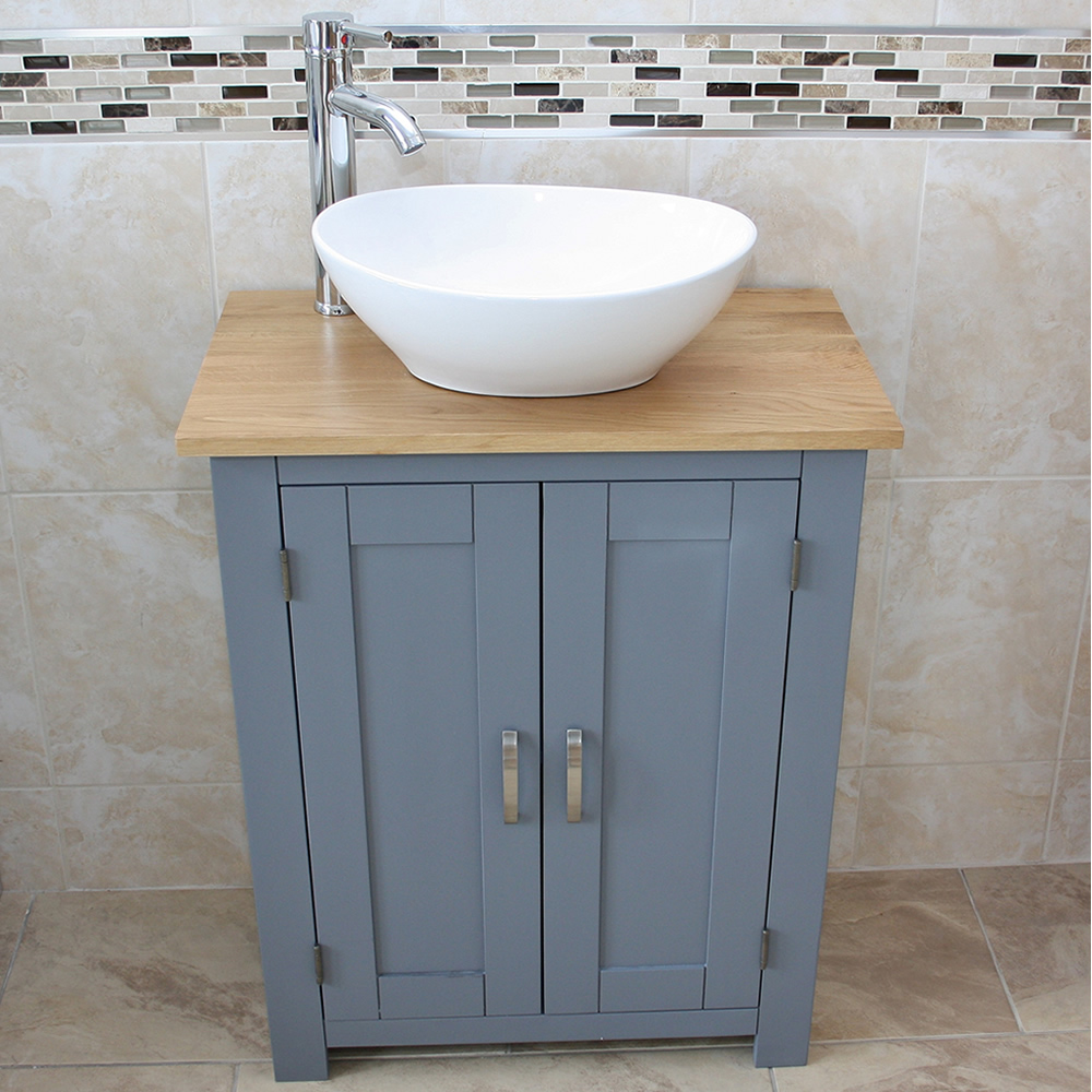 Grey Painted Vanity Oak Top Unit Ceramic Basin Choice 310gcbc