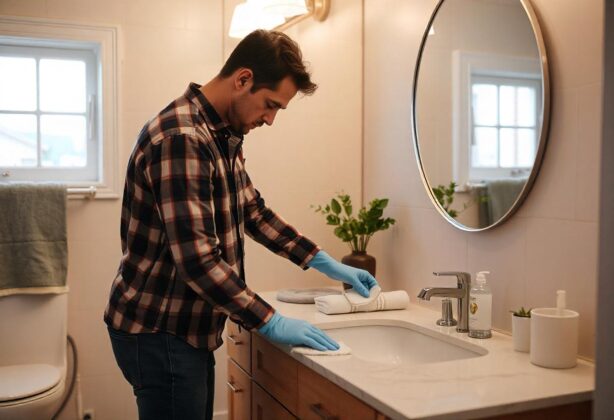 cleaning bathroom vanity