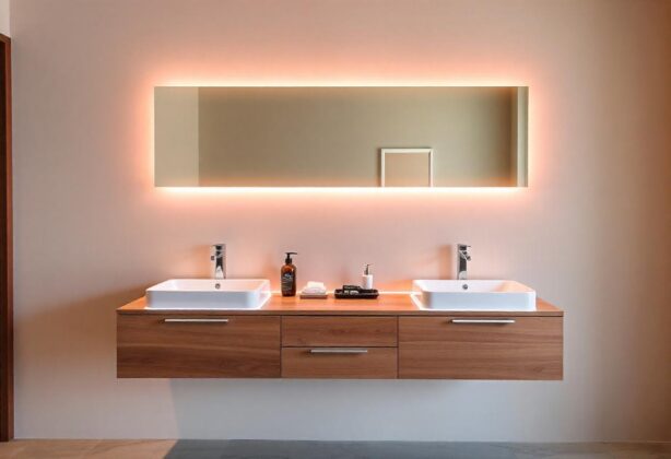 Floating vanity and backlighting style