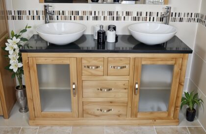 Stunning Bathrooms and More Black Quartz Top and White Marble Basins